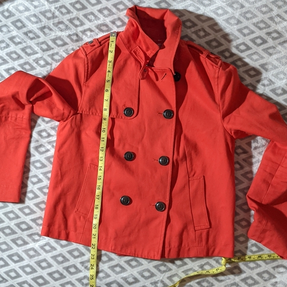 Gap Red Orange Cotton Peacoat size small with black buttons and buckle at neck - Picture 10 of 16